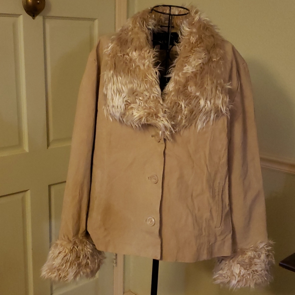 Hudson Place Leather & Faux Fur Coat